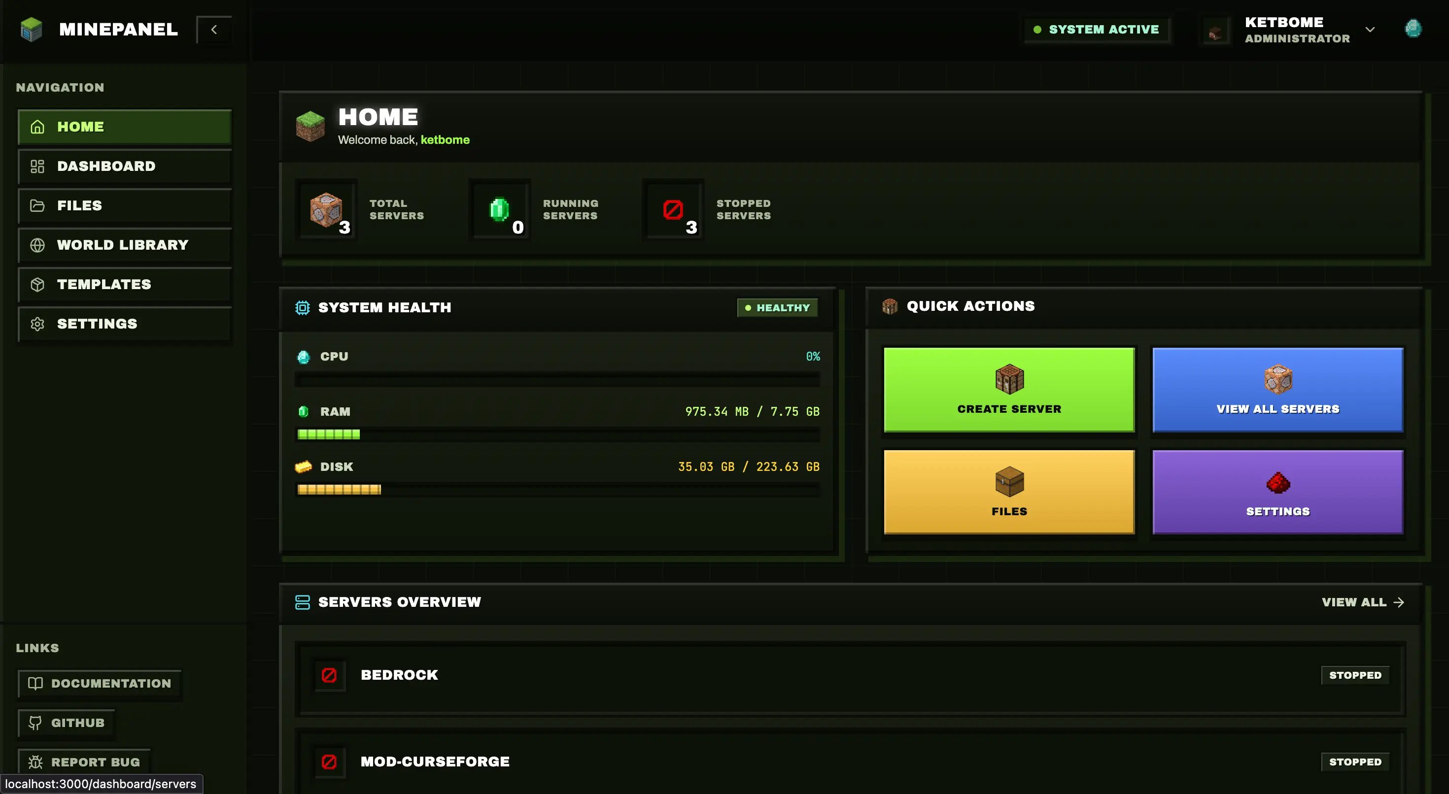 Minepanel installation wizard with Docker Compose setup